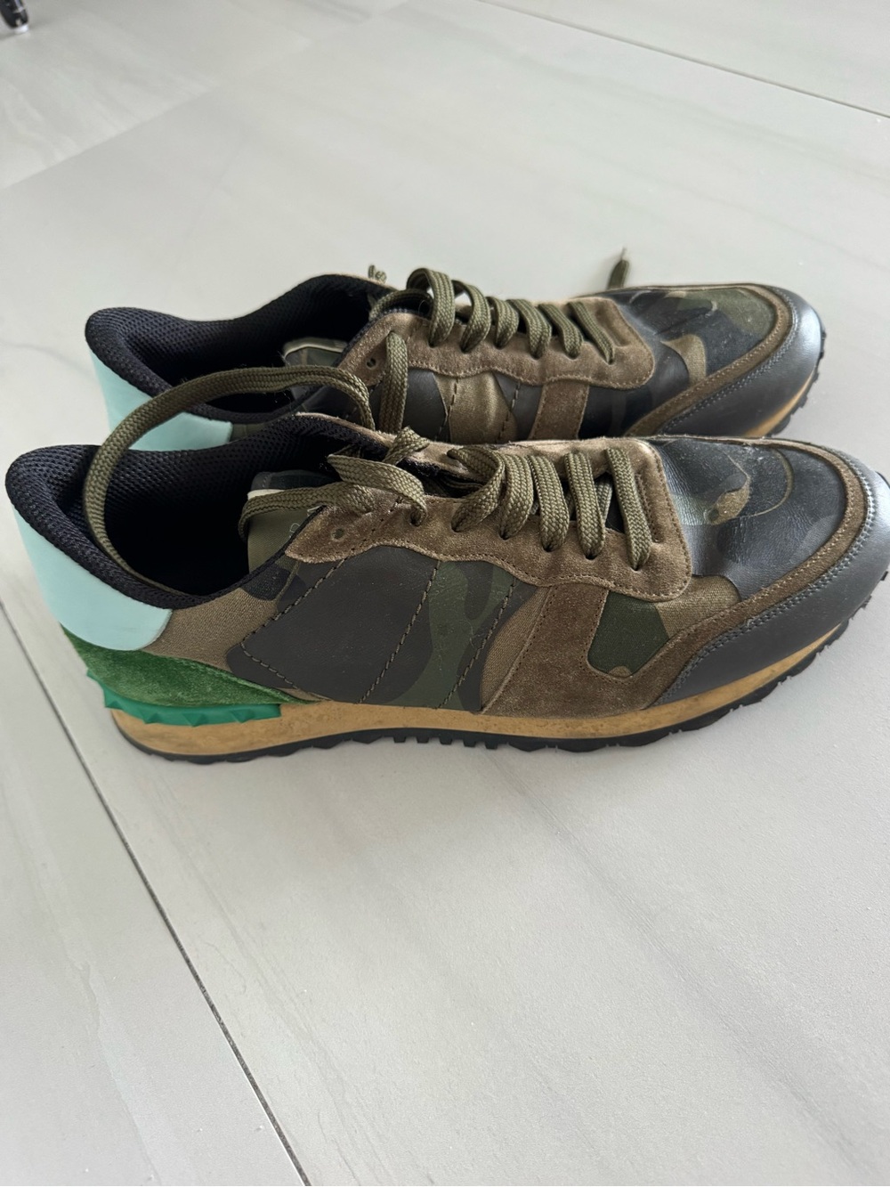Valentino Garavani Men's Camouflage Olive & Mint Runner Sneakers
